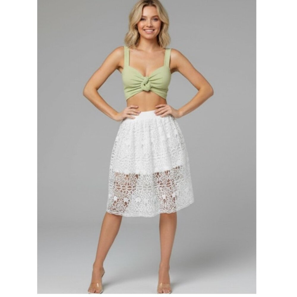 Hollow Out Guipure Lace Skort White